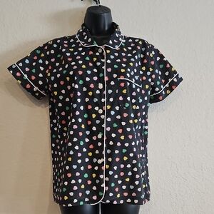 J. Crew | Women's Colorful Heart Print Cotton Loungewear Pajama Top Sz M